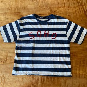 Brandy Melville Striped 'SOHO' New York Embroidered Red Text t-shirt
